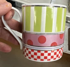 Rosanna Whimsical Tea / Coffee Mug 6oz Polka Dots Stripes Checks