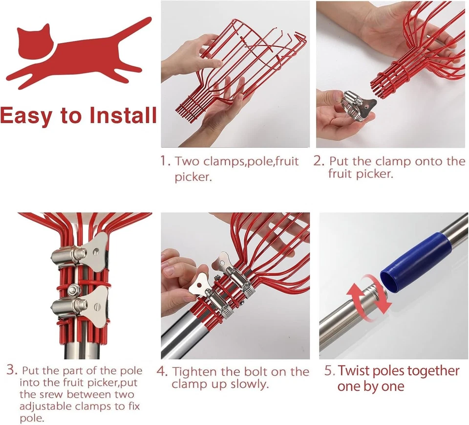 Herramienta de poste recolector de frutas Donsail con mango largo de cesta, aplicación ajustable de 35-65 pulgadas Foto 4 de 4