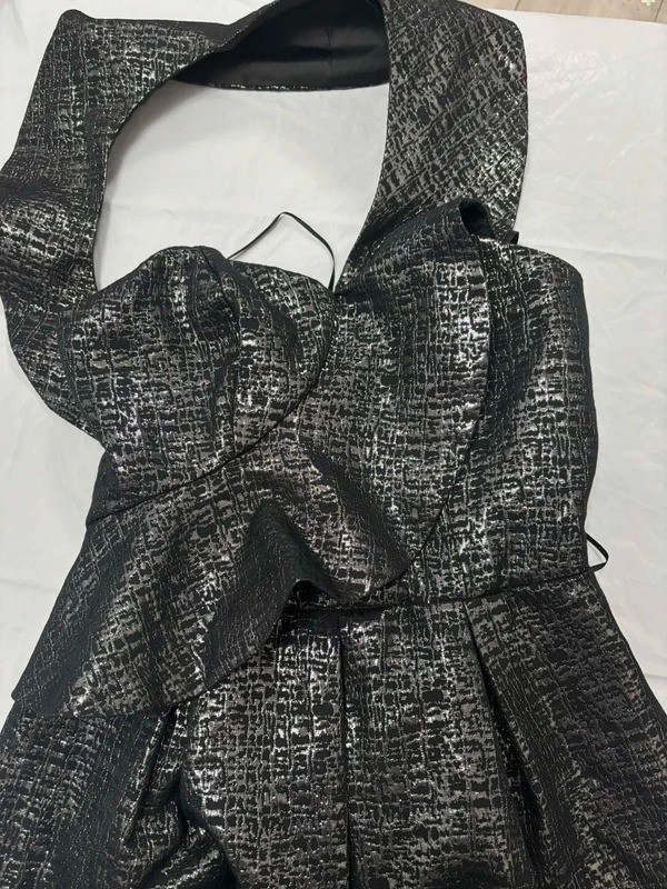 Miss Selfridge Silver & Black Metallic Mini Dress - Size 4 image 2