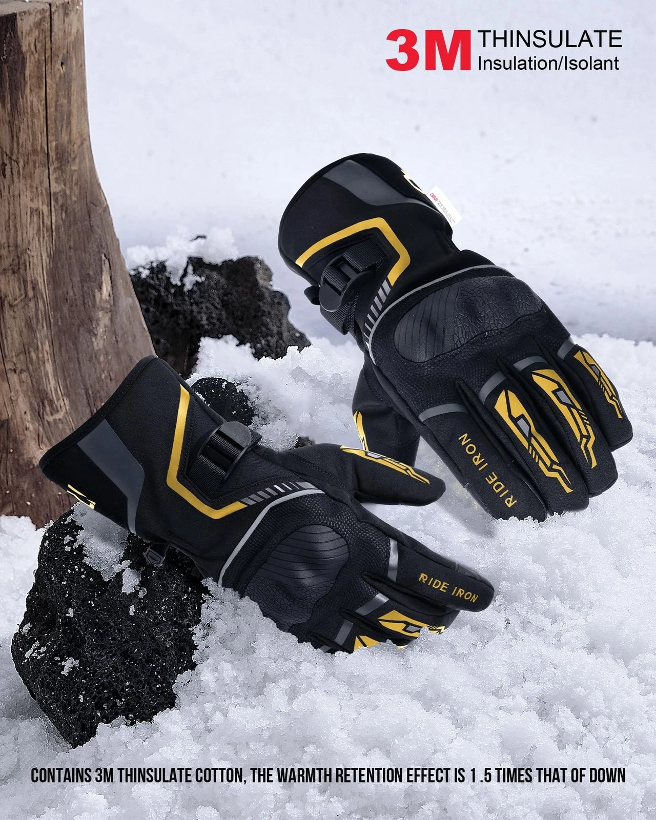 RIDEIRON Winter Motorcycle Gloves for Men & Women gold Large - product detail image 5