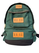 Vintage Canon Camera Backpack Green Canvas Leather Padded Photography Bag
