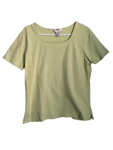 Talbots Top Womens XL Green Square Neck Short Sleeve Tee Cotton Spandex Casual