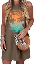 Summer Tank Dress for Women Sleeveless Beach Vacation Sundress Short Coconut Tre