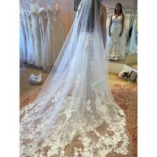 New Extra Long Bridal Veil Wedding Lace Trim Floral Cathedral Ivory White