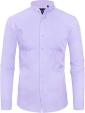 Men's Wrinkle-Free Mandarin Collar Button-Down Dress Shirt - Casual Formal Wear​