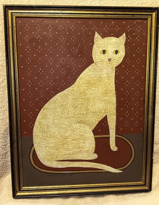 #ad ORIGINAL Nancy Lubeck Country Cat Oil on Board Painting Vermont Estate Find $195.00