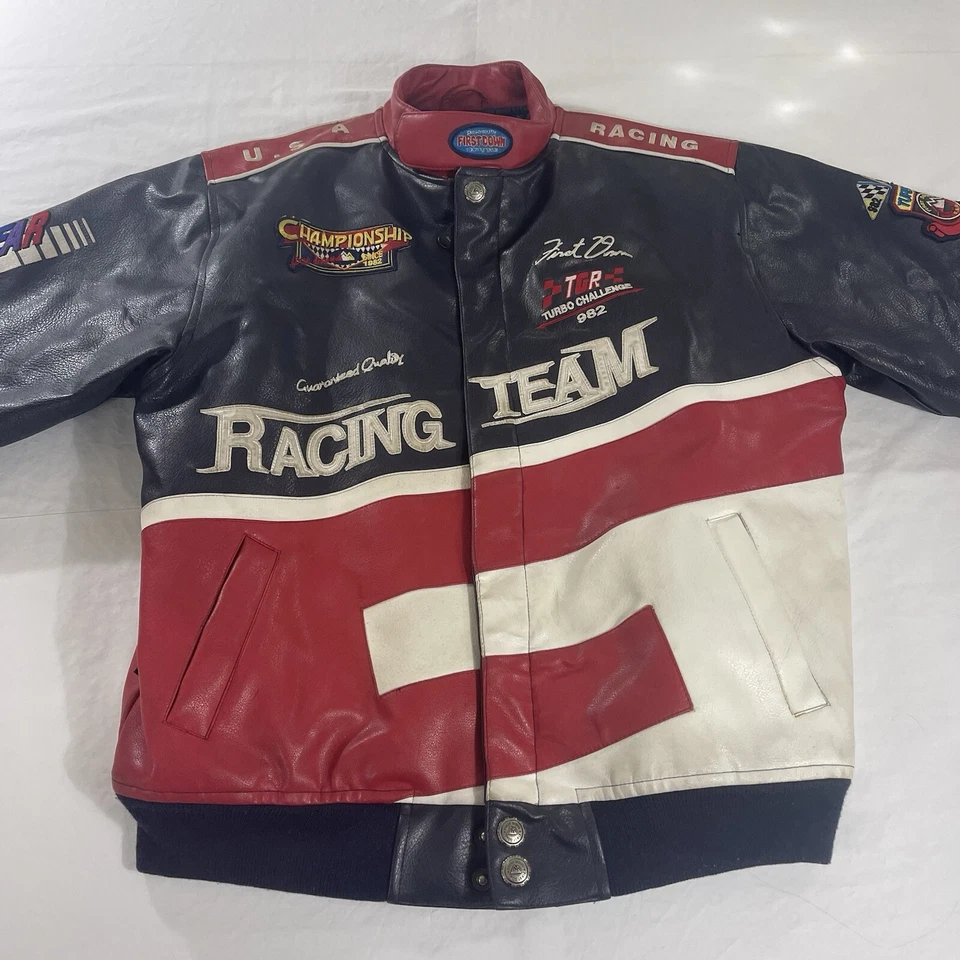 Vintage First Down XL PVC Leather Racing Team Jacket Turbo Gear Championship 90s - Image 2 of 4