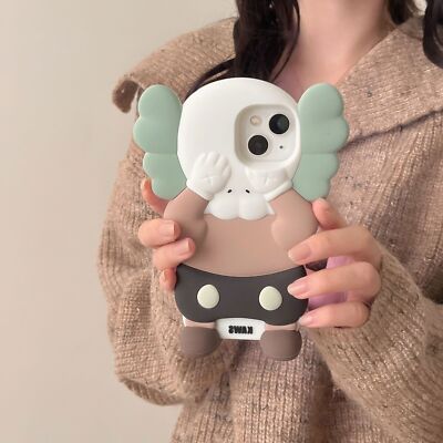 For iPhone 13 14 15 16 Pro Max Cartoon Silicone Cute 3D KAWS Stand Case Cover