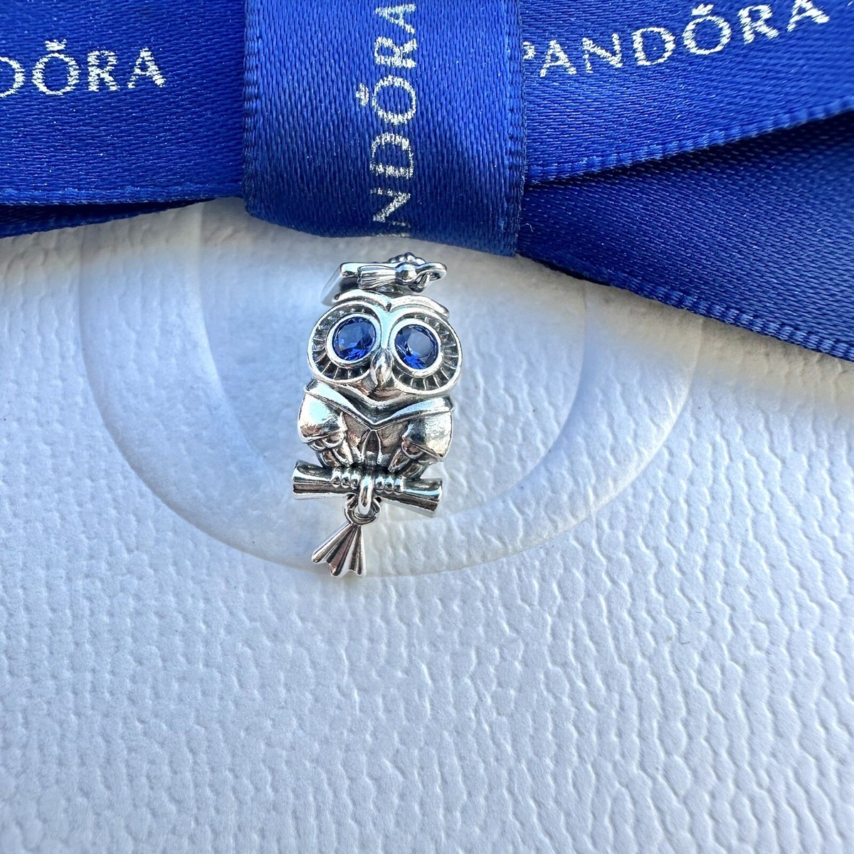 Authentic Pandora Sterling SIlver Wise Owl Graduation Blue CZ