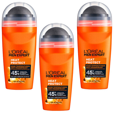 3X 50Ml L'Oreal Men Expert 48H Anti-Transpirant Deo Heat Protect 45°C Roll On