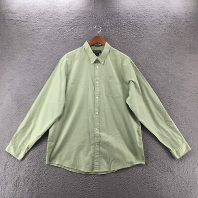 Eddie Bauer Long Sleeve Shirt Mens XL Green Cotton Collared Pockets Button Down