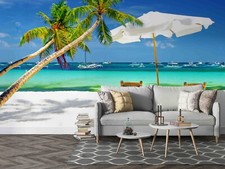 3D Beach Palm Tree Parasol Self-adhesive Removeable Wallpaper Wall Mural