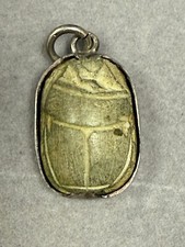 Vintage Ancient Egyptian Faience Scarab Silver Collectibles Pendant 431