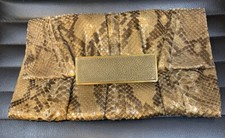 R & Y Augousti Python Snake Leather Clutch Brown