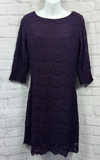 Apricot Pencil Dress Size 16 Dark Purple Lace Overlay 3/4 Sleeve Party Occasion