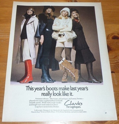 1971 VINTAGE LARGE AD CLARKS BOOTS THE LEGSHAPERS - Bild 1 von 2