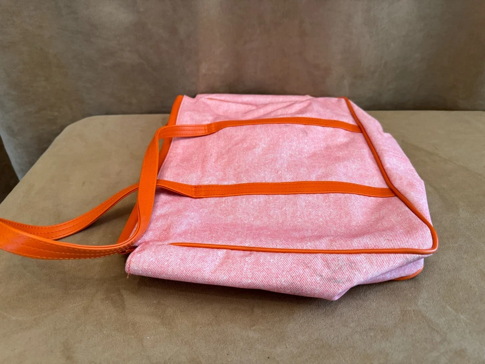 Clinique Canvas Tote Orange Shoulder Beach Carry-On Travel Bag Makeup - Image 4 of 4