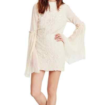 Free People Cleo Tonal Embroidered Mini Dress, Size 8,  Ivory, NWT, MSRP  $300