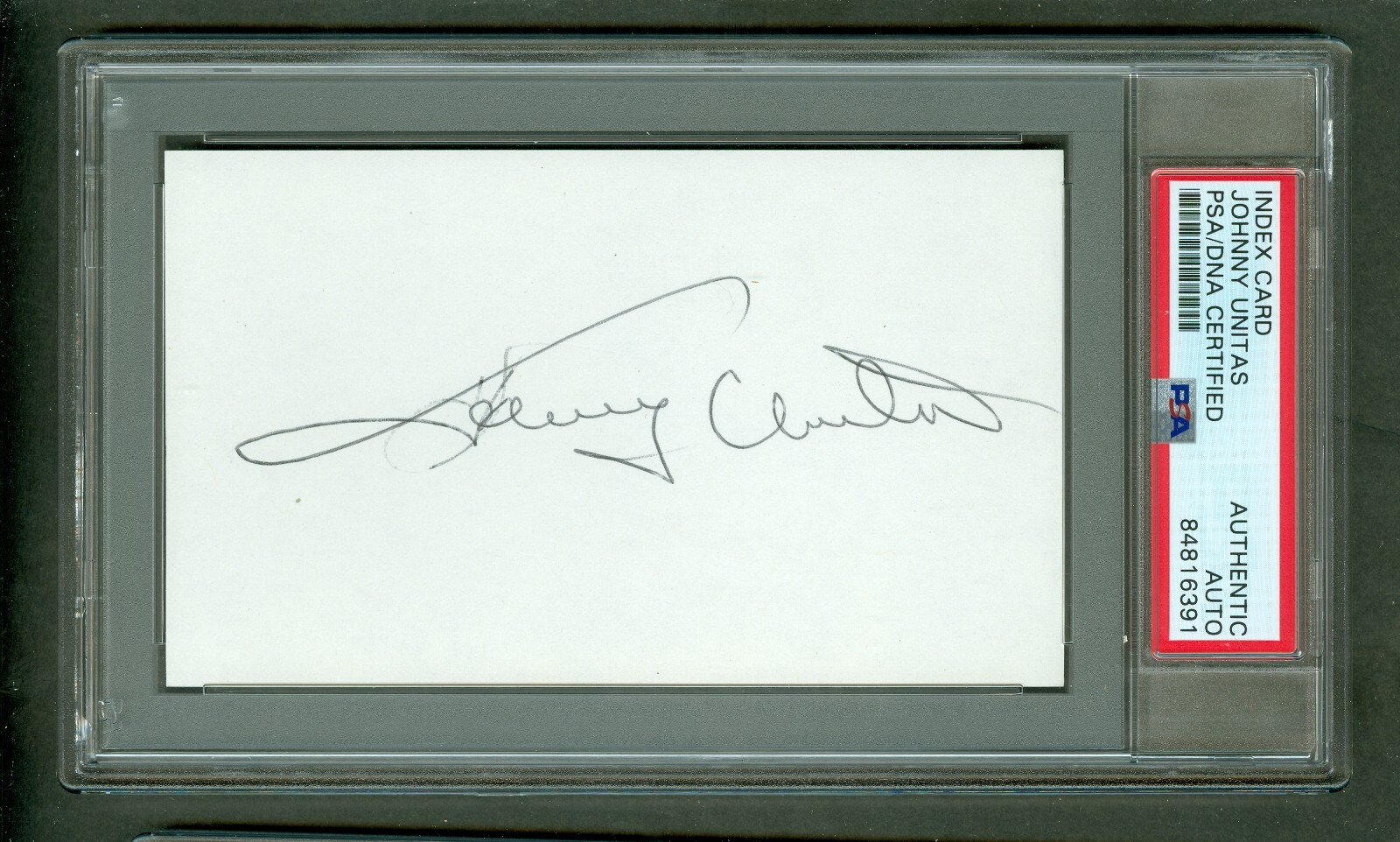 Johnny Unitas 3x5 Index Card PSA/DNA Encased Autograph Slight trace