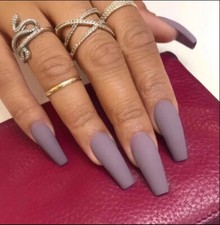 24 Press on Nails kit w Glue extra long Coffin matte muted purple mauve