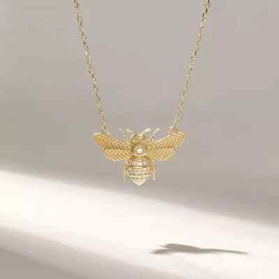 1Ct Round Lab Created Diamond Honey Bee Pendant Women's 14k Yellow Gold Plated