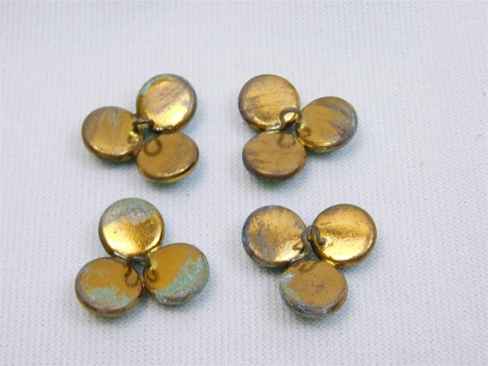 Set Of 4 Antique Green and White Milk Glass 7/8" Shank Buttons - Image 2 of 4