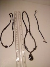 Vin. Black Hermalite 12" Teardrop pendant necklace, 8 .5" chocked necklace & 8"