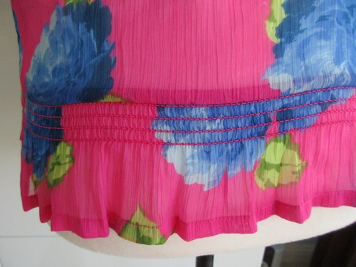 Abercrombie and Fitch Womens Sheer Floral Top Sz S Short Sleeve Pink Blue - Picture 5 of 9
