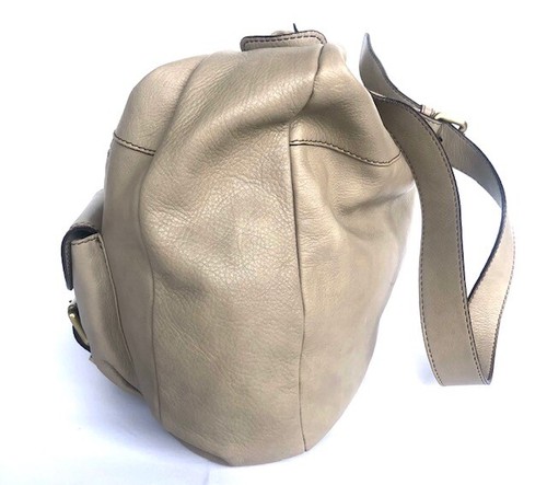 NUOVEDIVE Large Beige Leather Shoulder Bag Carryall 2 Front Buckle Pockets - Picture 4 of 12