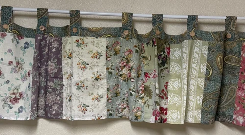 2 Valances Farmhouse Shabby Cottage Patchwork Floral Mixed Media 84x21  -Flaw-