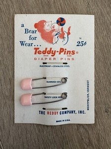 Vintage Diaper Pins On Card Teddy-Pins A Bear For Wear 2 New On Card