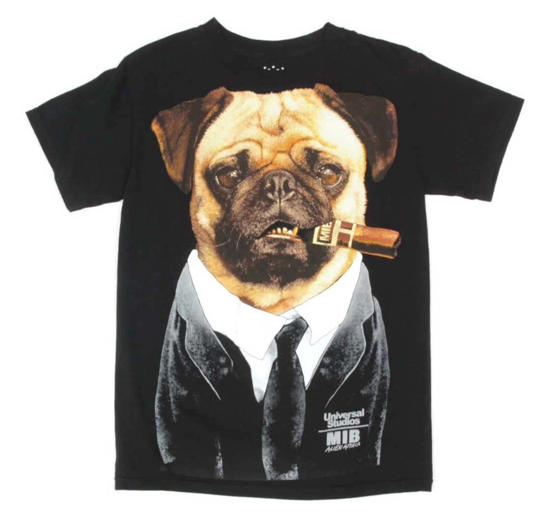 MEN IN BLACK MIB Universal Studios Pug Dog Men's Black T-Shirt