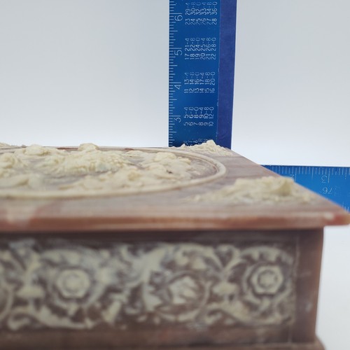 Vintage Incolay Stone Composite Jewelry Box With Tray Cherub Angels & Floral - Picture 15 of 18