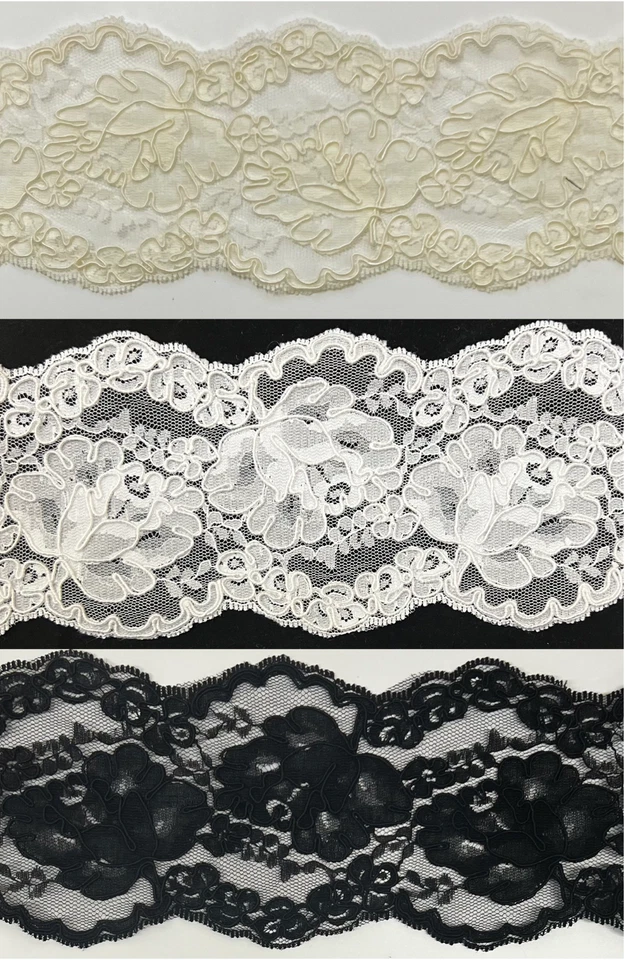 BBTRIMSANDRIBBON 3.5" Corded Bridal Embroidered Lace Trimming - 3 Continuous Yards!