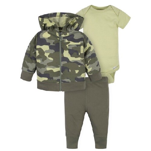 Gerber Baby Boy 3-Piece Camo Jacket, Bodysuit, & Pant Outfit Set Size 3-6M - Picture 1 of 3