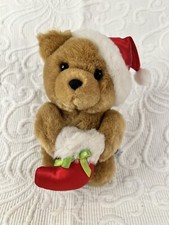 Jerry Elsner Vintage Stuffed Plush Brown Christmas Teddy Bear Hat Stocking