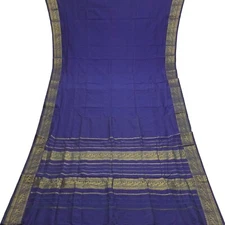 Namaste Vintage Blue Saree 100% Pure Cotton Zari Handwoven Sari 6YD Craft Fabric