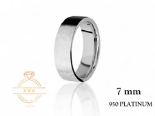 950 Platinum Solid FLAT 7mm Wedding Band Ring - Comfort Fit HAMMERED Finish New