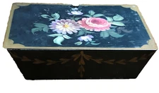 Vintage Hand Painted Floral Toleware Silent Butler Storage Metal Trinket Box