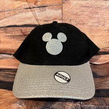 Disney Mickey Mouse Silver Glitter Baseball Cap Adult Black Sparkle Hat