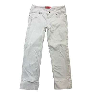 Astor Jeans Womens 5 White Distressed Straight Leg Low Rise Cuffed Stretch