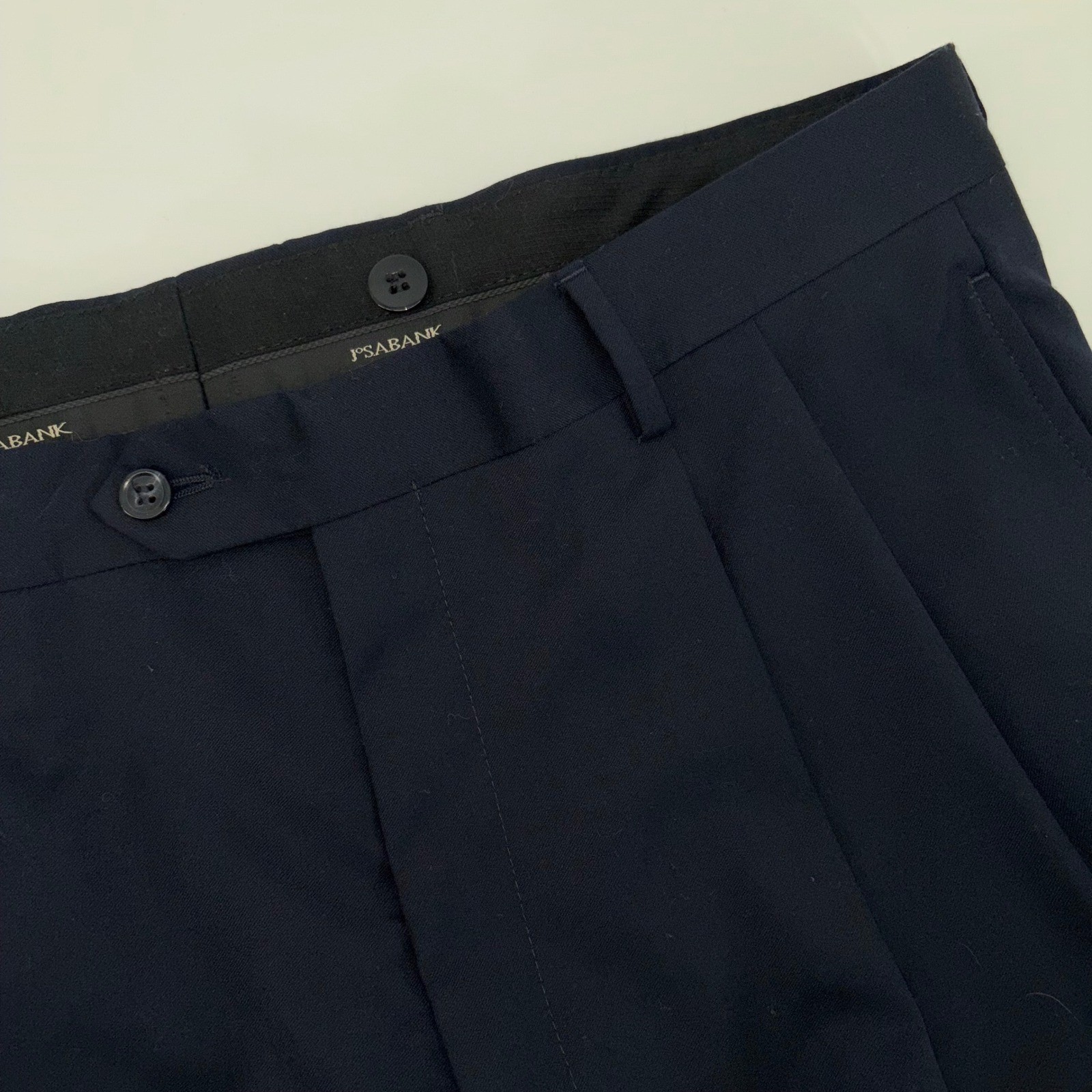 Jos. A. Bank Windsor Mens Navy Blue 100% Wool Pleated Cuffed Dress Pants 36 RG