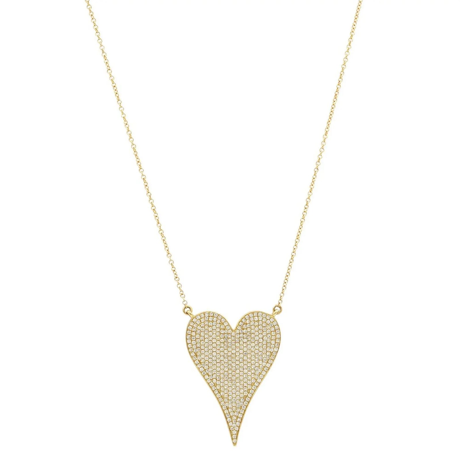 Pave Set Round Cut Diamond Heart Pendant Necklace 14K Yellow Gold 0.83Cttw