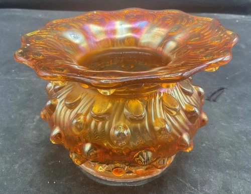 BEAUTIFUL VINTAGE CARNIVAL  MILLERSBURG RADIUM MARIGOLD SWIRL HOBNAIL SPITTOON
