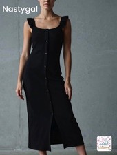 Nasty Gal Dress Size 6 Black Button Down Ladies Bodycon Summer Holiday Dress New