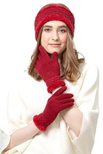BYOS Womens Winter Cable Plush Warm Fleece Lined Knit Gloves  Glitter Red