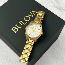 Bulova Sutton 97P150 Women's Quartz White Diamond Dial Gold Bracelet Watch 28mm