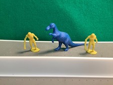 MPC Plastic Prehistoric Caveman Vintage 2" Yellow Figures With Blue Dinosaur