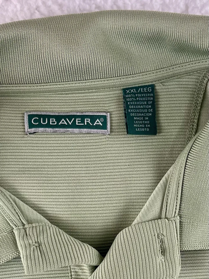 Camisa Polo Cubavera Para Hombres XXL 2XL Golf Verde Lima Acanalada Manga Corta Pequeño Enganche Foto 4 de 4