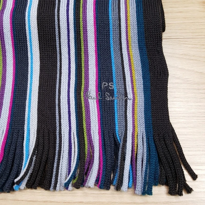 PAUL SMITH мужской шарф сланец полоски бахрома 100% шерсти мериноса 11 x 65 $125 - Изображение 3 из 4